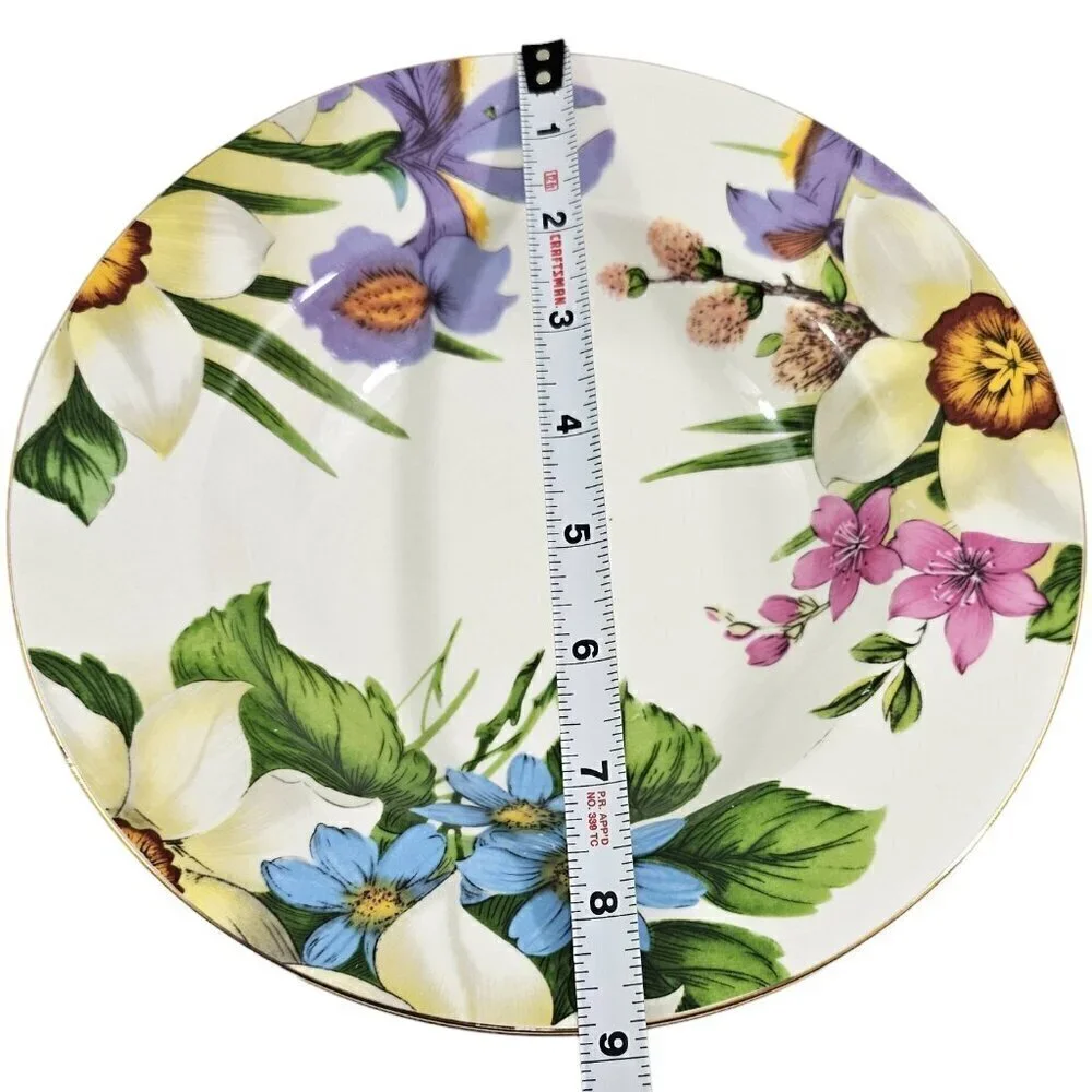 Emeiald White Floral Print Large Rimmed Ceramic Soup Salad Bowls – Set of 4